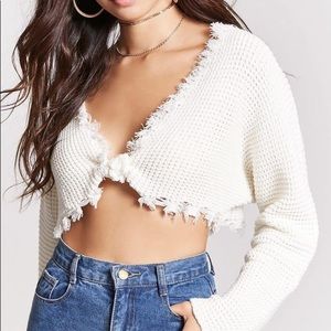 White oversized tie sweater f21